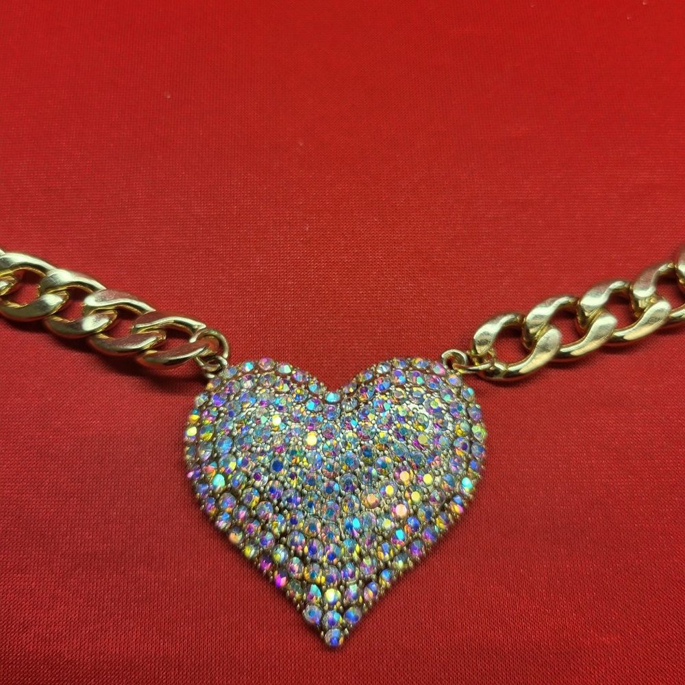 Natasha Gold Plated Micro Pave Heart Cuban Link Necklace